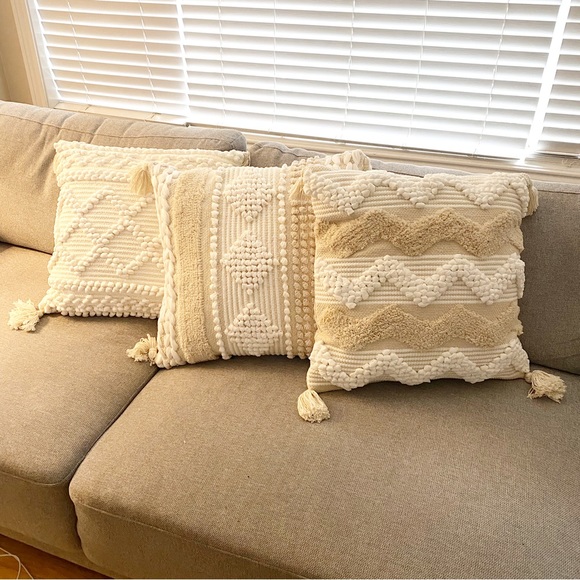 Set of 3 Handmade Boho Scandinavian Beige Aesthetic Decor Textured Pillow Covers - Picture 2 of 5